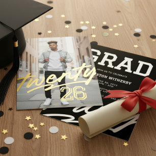 Bold Signature Grad   Masculine Photo Graduation Foil Invitation