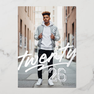 Bold Signature Grad Masculine Photo Graduation Foil Invitation