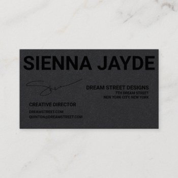 Bold Signature Matte Black Business Card by TwoTravelledTeens at Zazzle