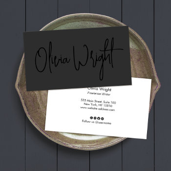 Bold Signature Script  Professional Black On Black Business Card by sm_business_cards at Zazzle
