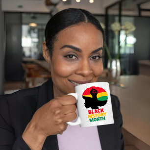 Bold Silhouette Afro Woman Raised Fist Coffee Mug