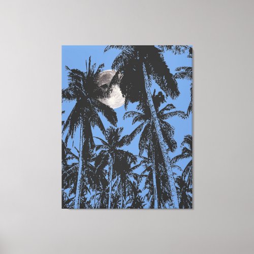 Bold Silhouetted Tropical Palm Trees and Moon Canvas Print