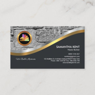 Bold Silver Brick Wall Builder Contractor Business Card