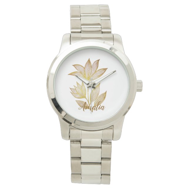 Bold Silver & Gold Signature Floral Watch (Front)