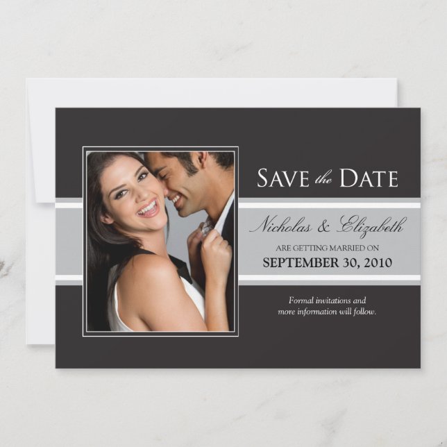 Bold Silver Stripe Save the Date Announcement (Front)