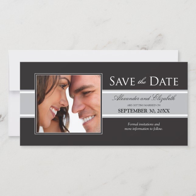 Bold Silver Stripe Save the Date Announcement (Front)