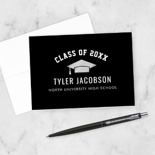 Bold Silver Varsity Graduation Cap Black 2026 Letterpress Thank You Card