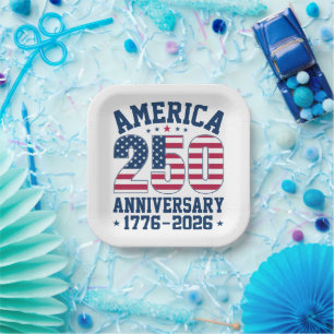Bold Simple America 250 Anniversary Red and Blue Paper Plates