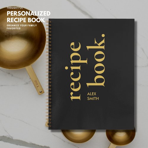Bold Simple Black and Gold Monogram Blank Recipe Notebook