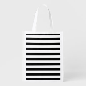 Bold Simple Black And White Stripes Reusable Grocery Bag by MHDesignStudio at Zazzle