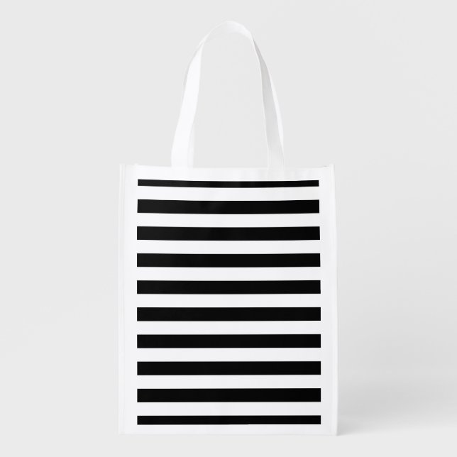 Bold Simple Black and White Stripes Reusable Grocery Bag (Front)