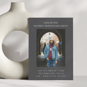 Bold Simple Black Modern Photo Graduation Party Invitation