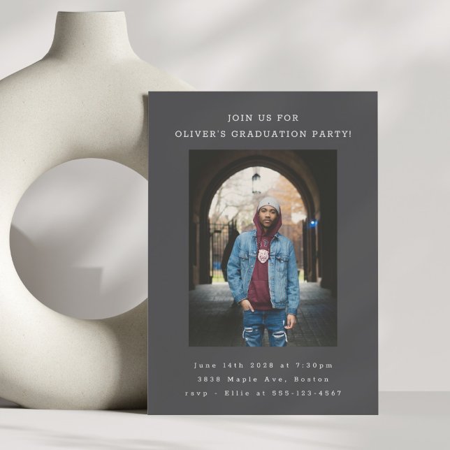 Bold Simple Black Modern Photo Graduation Party Invitation (Creator Uploaded)