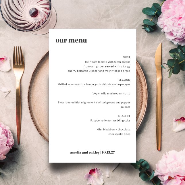 Bold Simple Black White Simple Custom Wedding Menu (Creator Uploaded)
