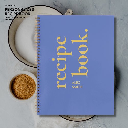 Bold Simple Blue and Gold Monogram Blank Recipe Notebook