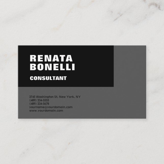 Bold Simple Gray Black Modern Minimalist Business Card (Front)