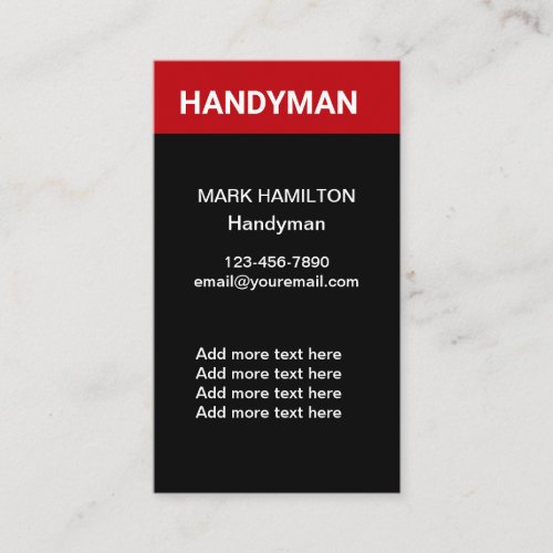 Bold Simple Handyman Business Cards Vertical
