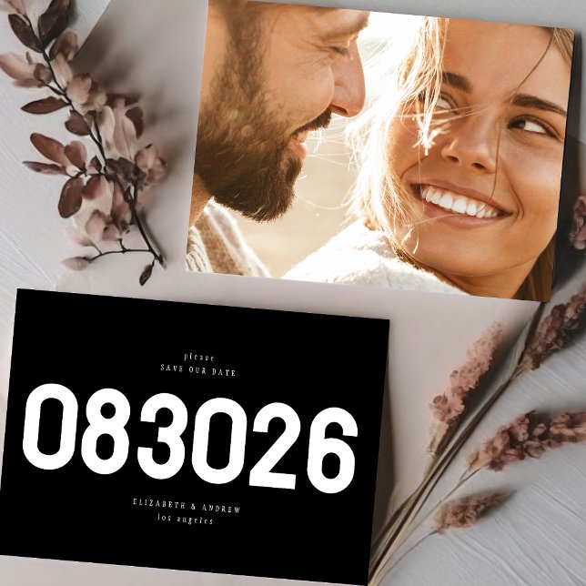 Bold Simple Modern Big Date in Black & White Photo Save The Date (Creator Uploaded)