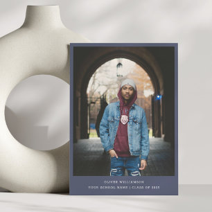 Bold Simple Navy Blue Modern Photo Graduation Announcement