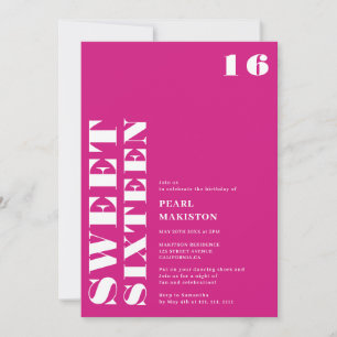 Bold simple neon pink sweet 16 birthday invitation