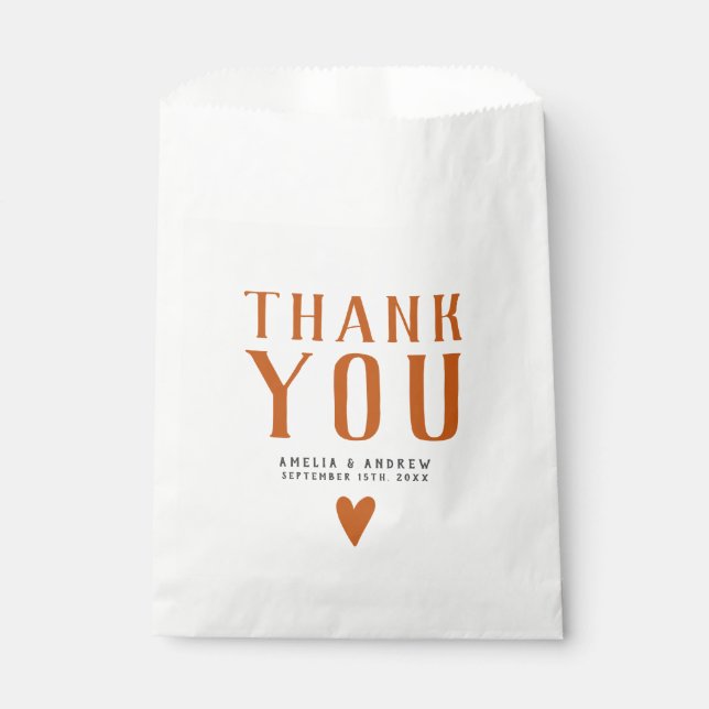 Bold Simple Orange Heart Wedding Favor Bag (Front)