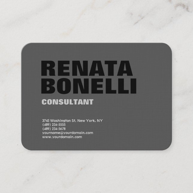 Bold Simple Plain Gray Black Modern Minimalist Business Card (Front)