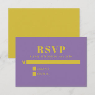 Bold Simple Purple and Yellow Modern Wedding  RSVP Card