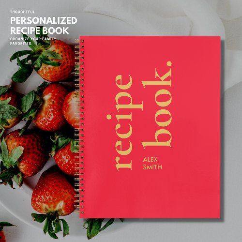 Bold Simple Red and Gold Monogram Blank Recipe Notebook