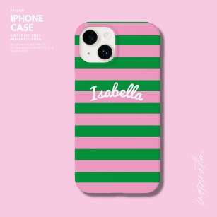 Bold Simple Retro Stripe Pink Green Personalized Case-Mate iPhone 14 Case