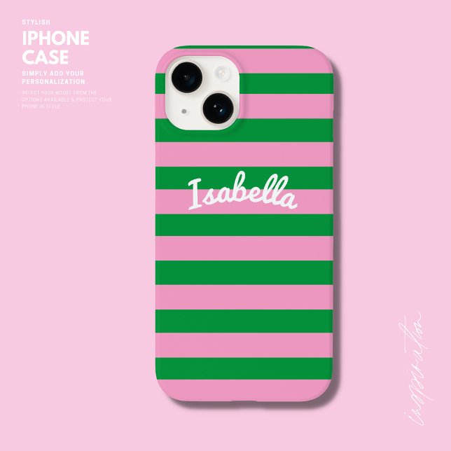 Bold Simple Retro Stripe Pink Green Personalized Case-Mate iPhone Case (Creator Uploaded)