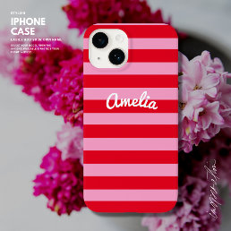 Bold Simple Retro Stripe Red and Pink Personalized Case-Mate iPhone 14 Case