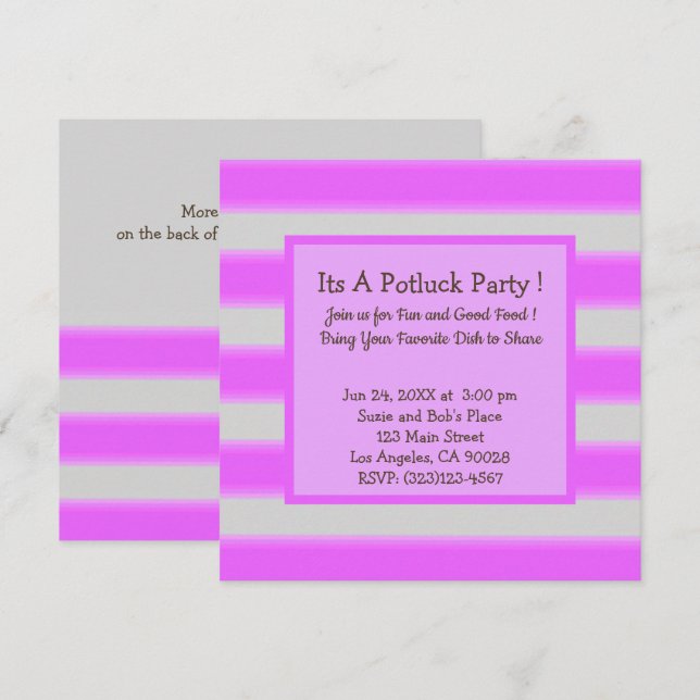 Bold Simple Stripes Pink Potluck Party Invitation (Front/Back)