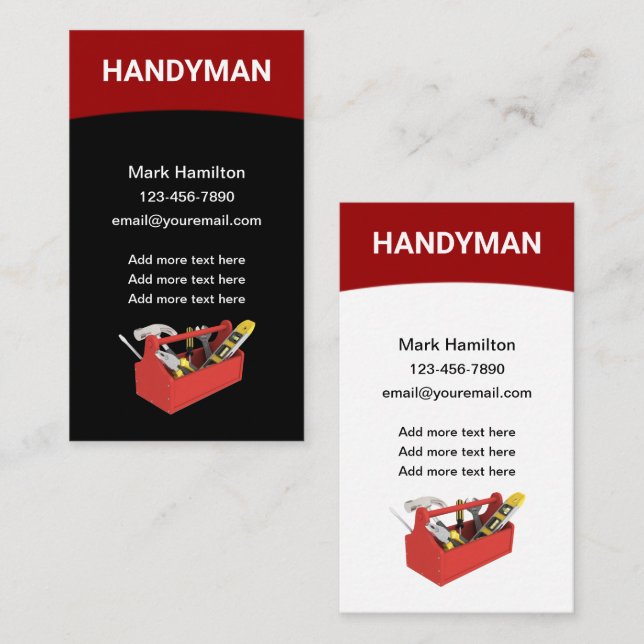 Bold Simple Vertical Handyman Business Cards  (Front/Back)