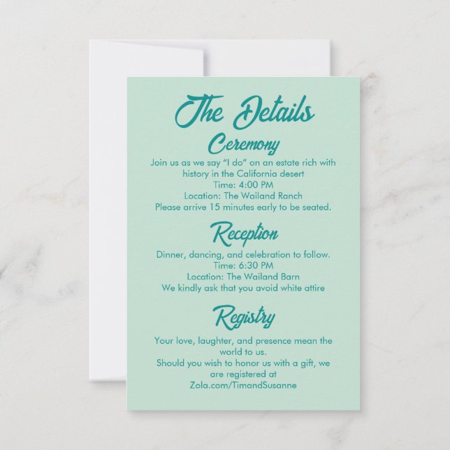 Bold Simple Western Modern Wedding Details Card (Back)