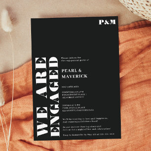 Bold simple white black wedding engagement party invitation