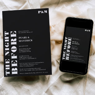 Bold simple white black wedding rehearsal dinner invitation