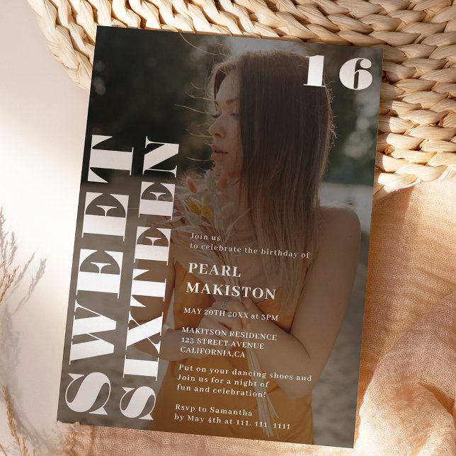 Bold simple white photo sweet 16 birthday invitation (Bold simple white photo sweet 16 birthday invitation)