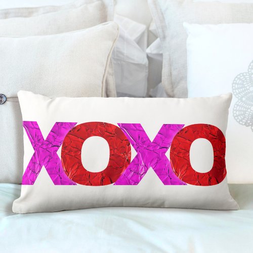 Bold Simple XOXO Love Pink Red Foil Valentines Day Lumbar Pillow