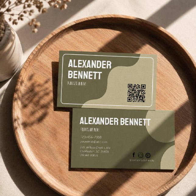 Bold Simplicity Sage Green Scannable Qrcode  Business Card (Creator Uploaded)