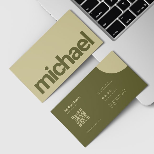Bold Simplicity Sage Green Scannable Qrcode Business Card (Creator Uploaded)