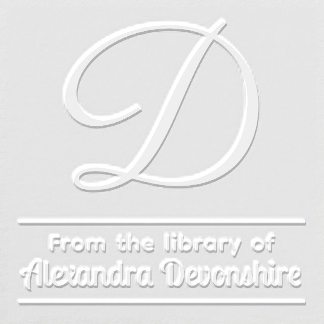 Bold Single Initial Monogram Name #8 Library Book Embosser (Design)