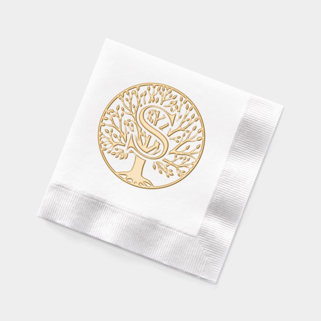 Bold Single Initial Over Tree of Life #1F Foil Napkins (Left)