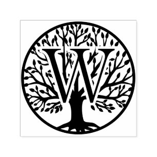 Bold Single Initial Over Tree of Life #1F Self-inking Stamp