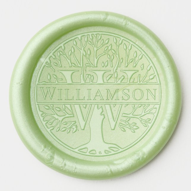Bold Single Initial Over Tree of Life Name #1F Wax Seal Sticker (Front)