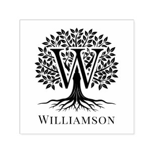 Bold Single Initial Over Tree of Life Name #2B2 Self-inking Stamp