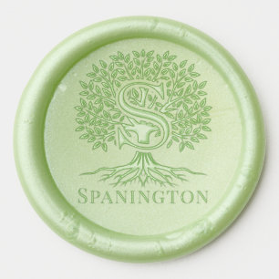 Bold Single Initial Over Tree of Life Name #2B2 Wax Seal Sticker