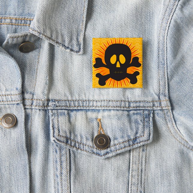 Bold Skull and Crossbones with Orange Burst Button (Creator Uploaded)