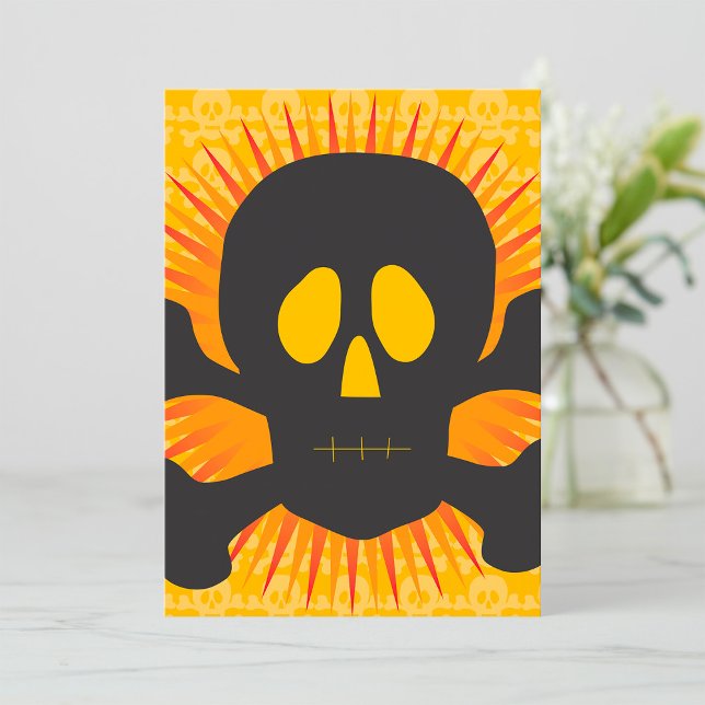 Bold Skull and Crossbones with Orange Burst Invitation (Creator Uploaded)