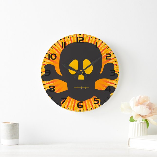 Bold Skull and Crossbones with Orange Burst Large Clock (Creator Uploaded)