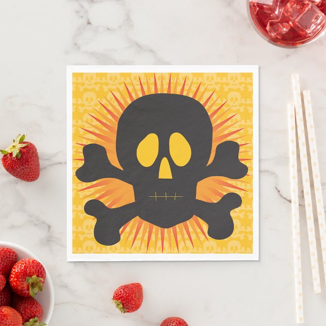 Bold Skull and Crossbones with Orange Burst Napkins (Creator Uploaded)